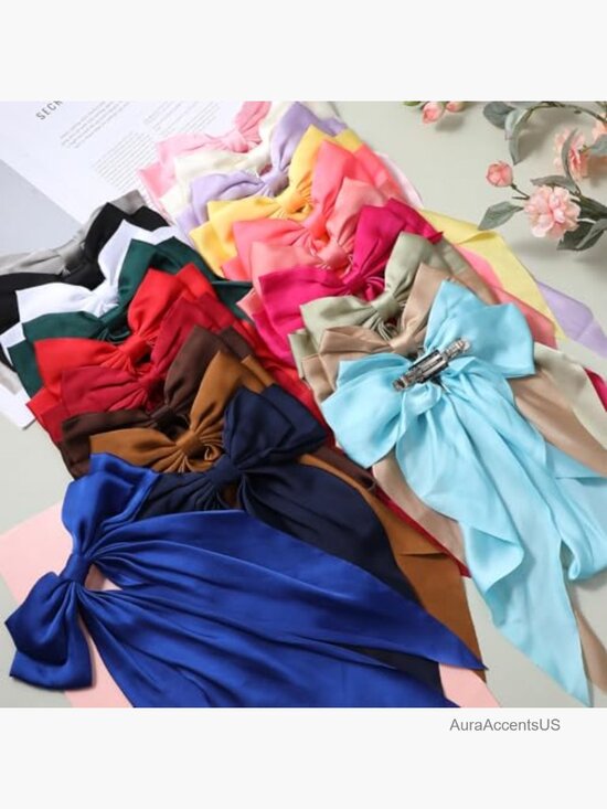 20 Pcs Big Satin Hair Bows with Long Tails, French Clamp Clips for Women & Girls main image 5